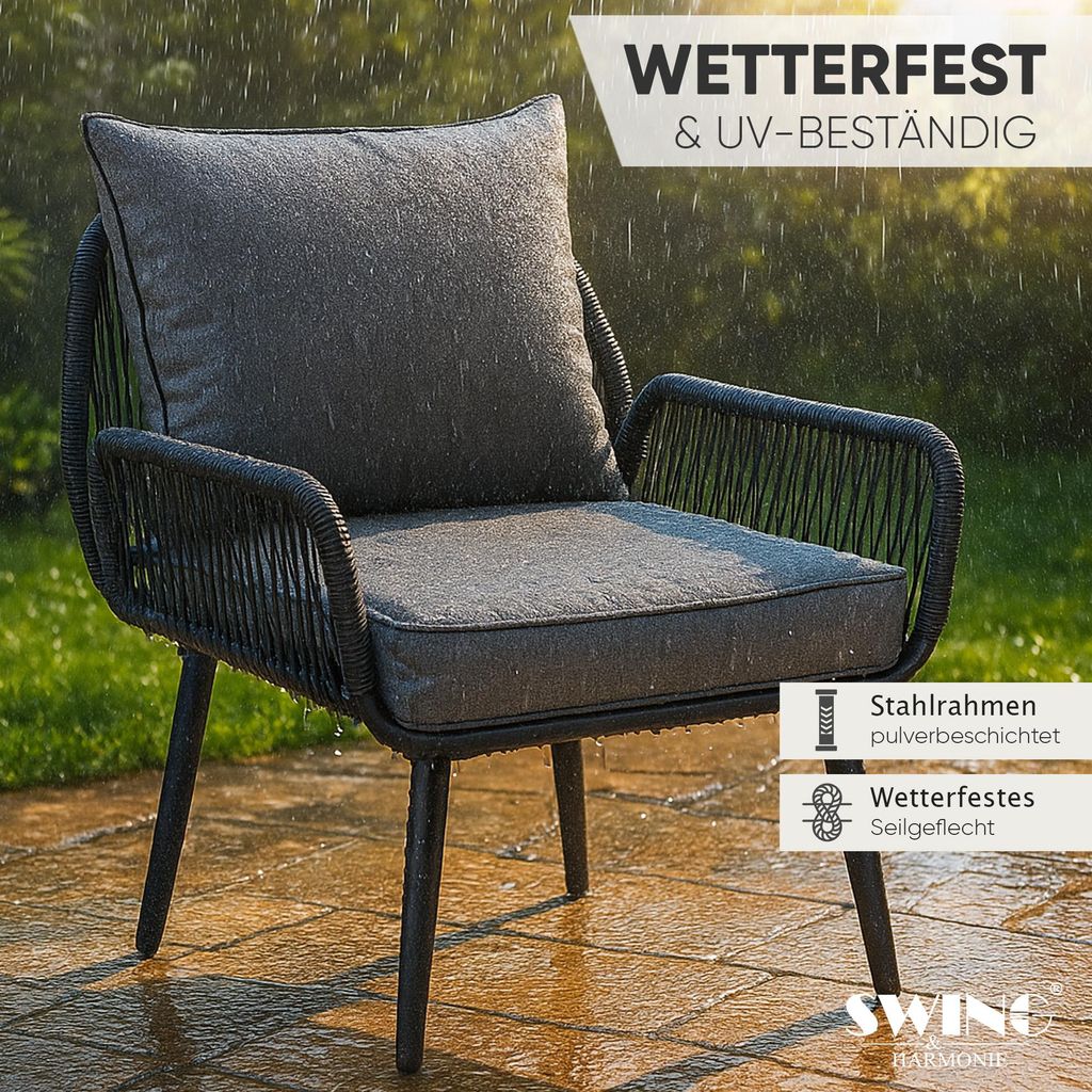 Garten Sitzgruppe für 6 Personen mit WPC Tisch, Sofa