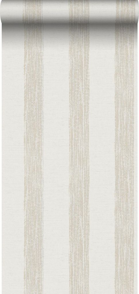 Sanders & Sanders Tapete gemalte Streifen Beige und Weiß 53 cm x 10,05 m