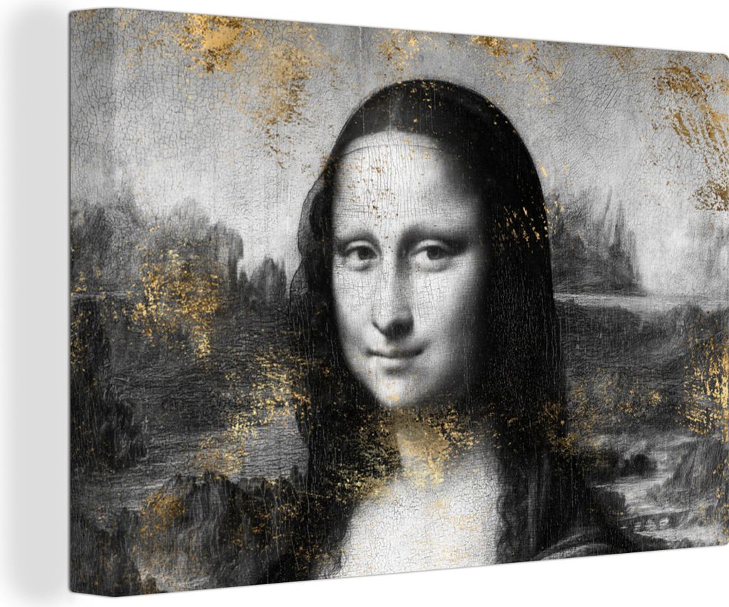 OneMillionCanvasses - Leinwandbilder - 140x90 cm, Mona Lisa - Leonardo da Vinci - Gold, Wandbilder Kunstdruck Wanddekoration - Foto auf Leinwand ...