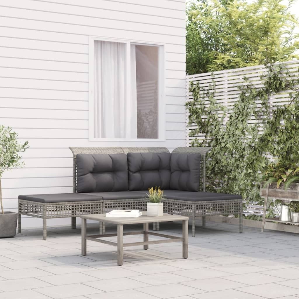 Maison Exclusive - 4-tlg. Garten-Lounge-Set mit Kissen Grau Poly Rattan