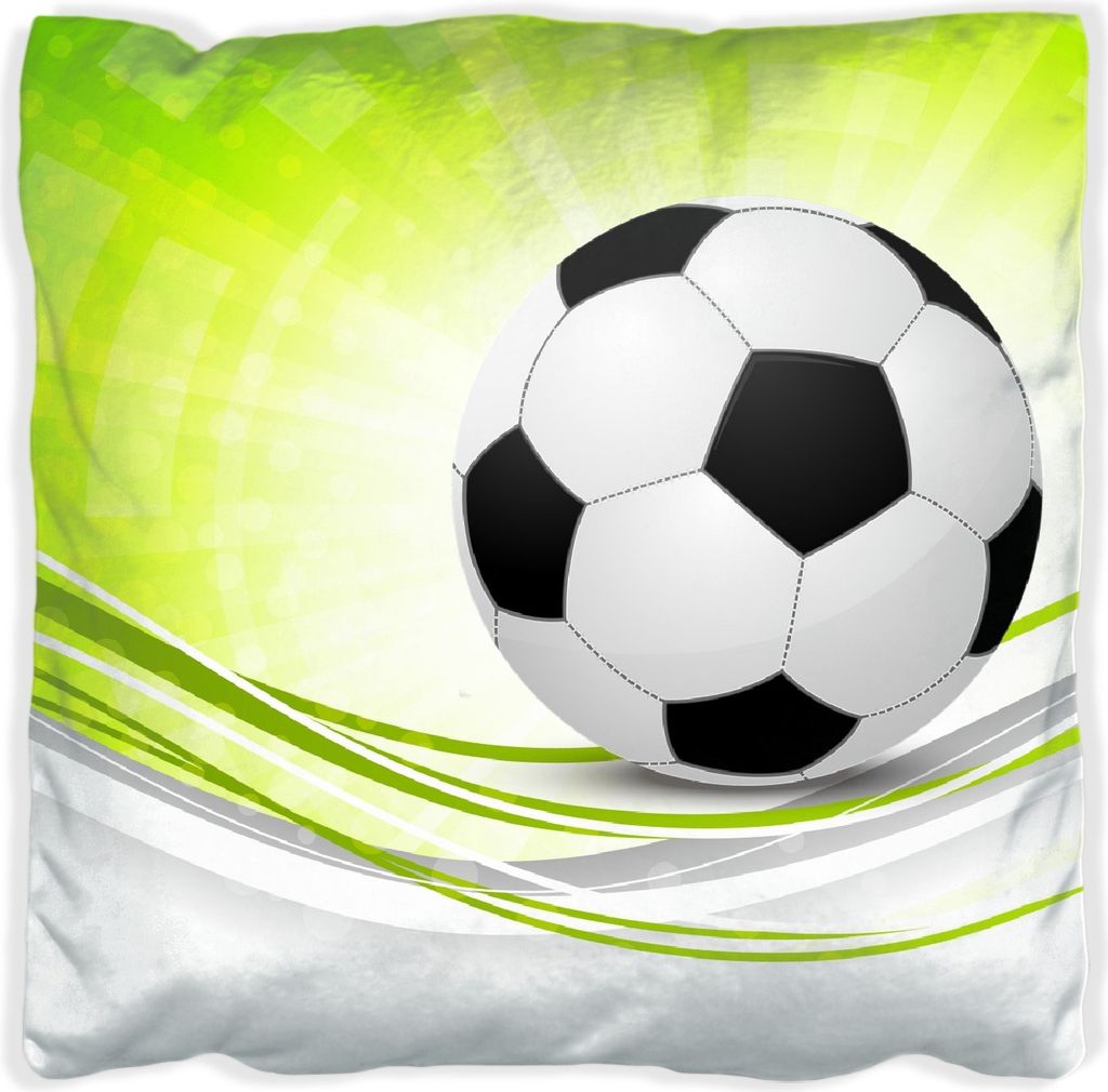 Wallario Premium Kissen, weiche Oberfläche, mit Motiv Fußball - grün weiße Wellen Muster, Größe: 40 x 40 cm, mit weißer Rückseite