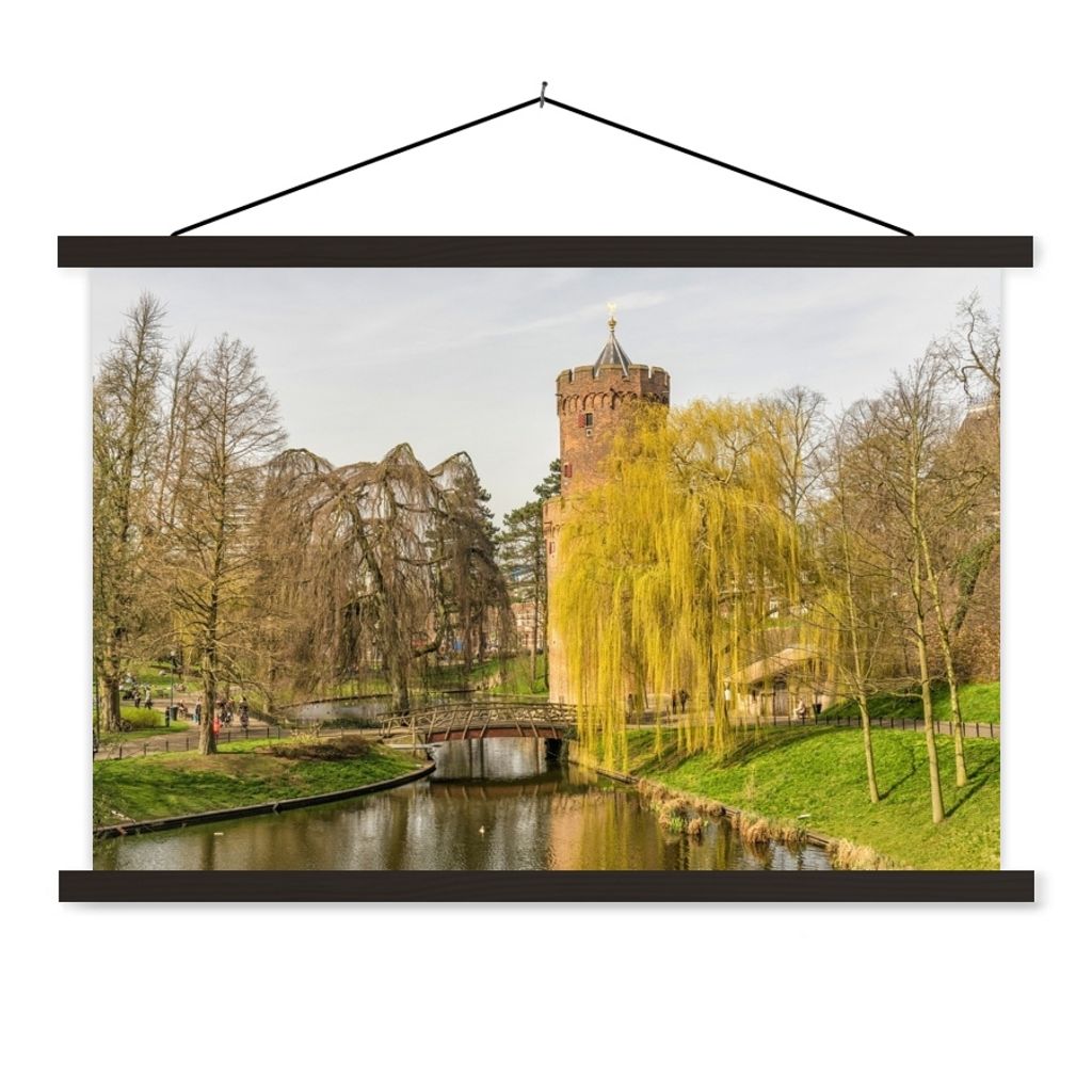 MuchoWow Textilposter Wasser - Baum - Nijmegen 90x60 cm mit schwarzem Rahmen - Aufhängungssatz
