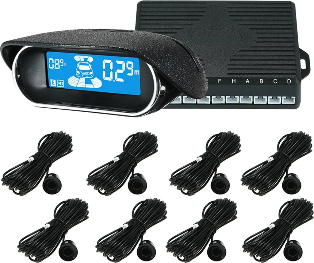 Kit radar de recul complet avec 8 capteurs et écran LCD numérique noir