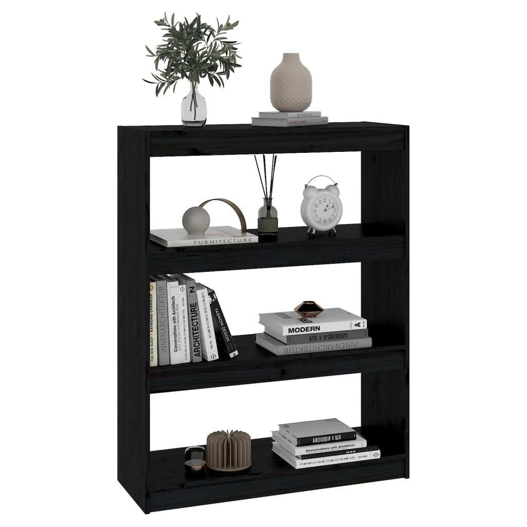 "SALE 2026"Bücherregale - Schwarz Bücherregal/Raumteiler Schwarz 80x30x103,5cm Massivholz Kiefer Stabli Möbel9984755