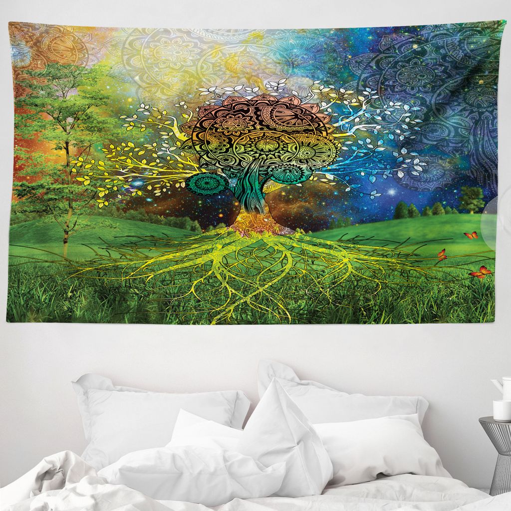 ABAKUHAUS Ethnisch Wandteppich, Mutter Erde Theme aus Weiches Mikrofaser Stoff Waschbar ohne Verblassen Digitaldruck, 230 x 140 cm, Grün blau