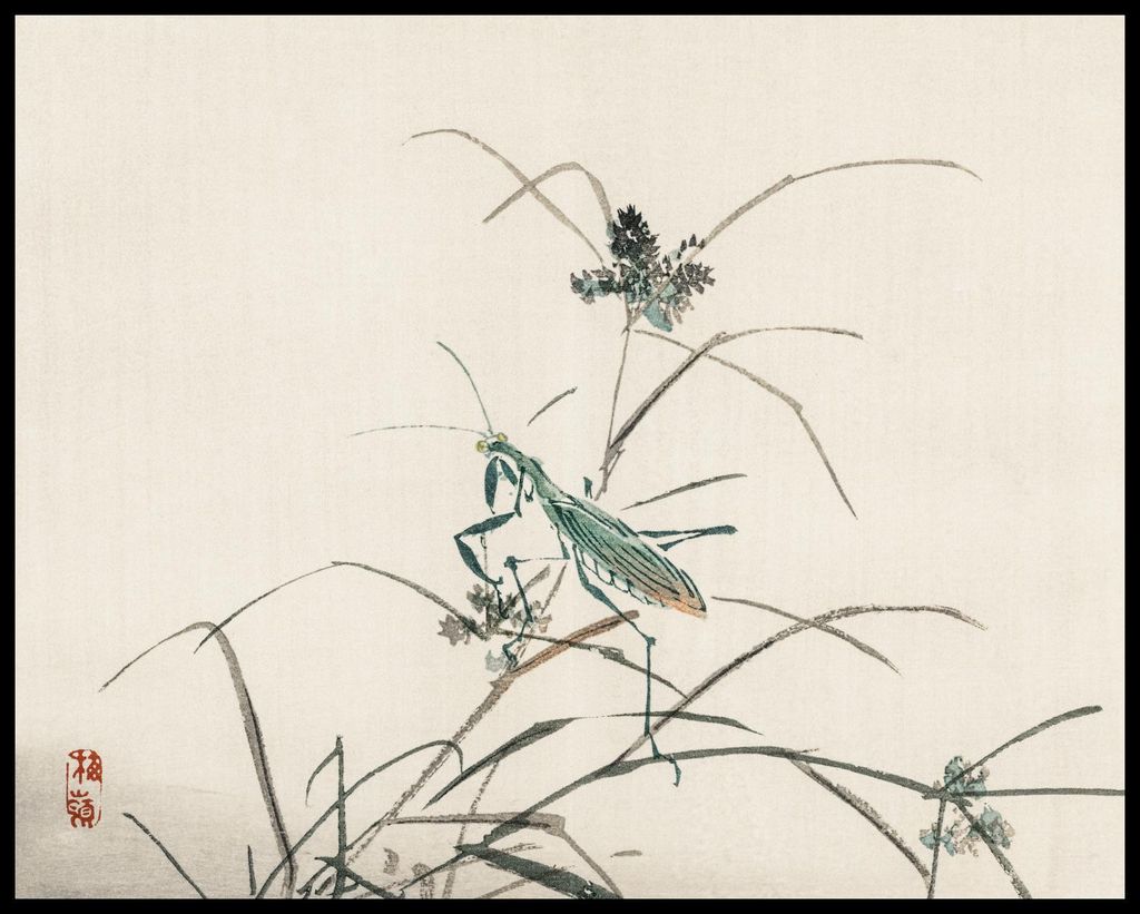 Plakat 76x60,5 cm Grasshopper, Kōno Bairei Japanisches Vintage für das Wohnzimmer