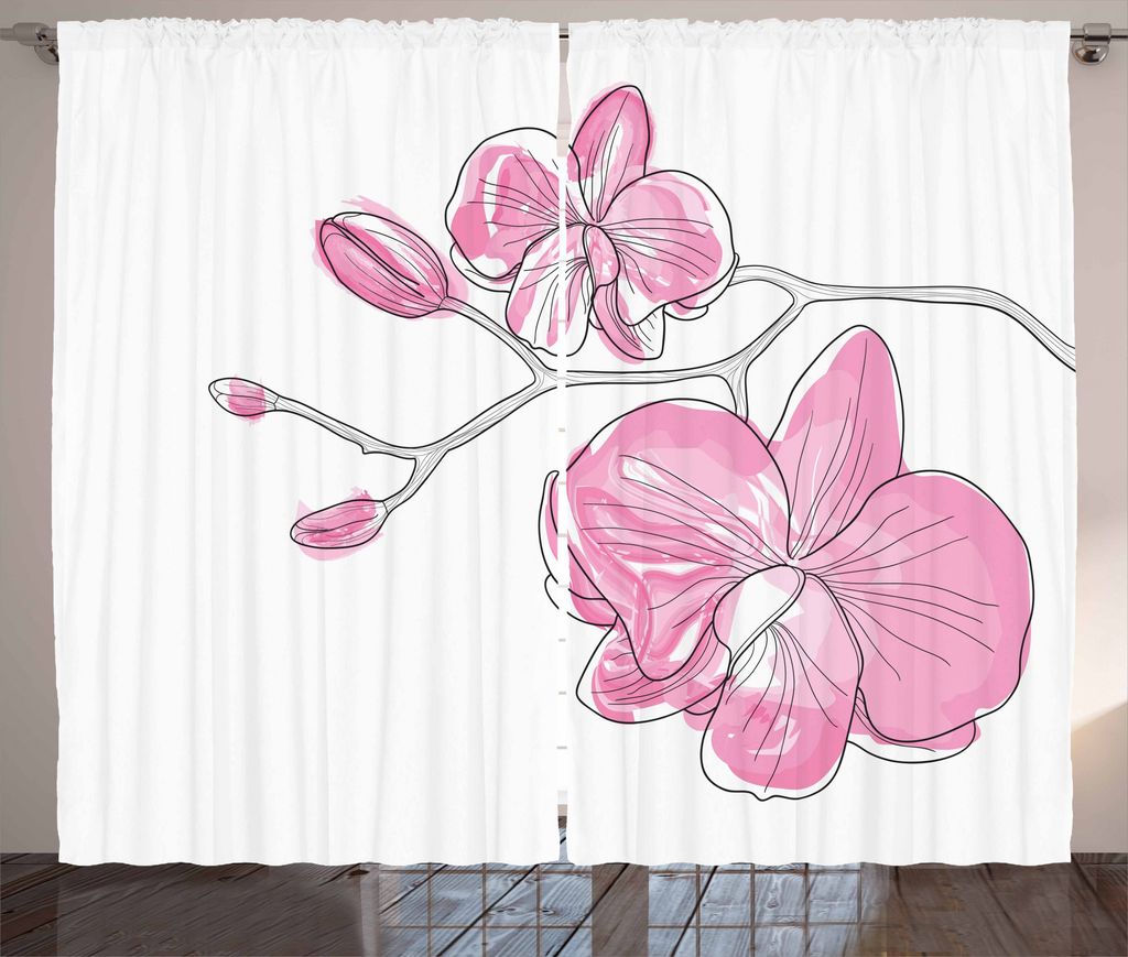 ABAKUHAUS Orchideen Rustikaler Gardine, Einfache Handgezeichnete Blumen, Schlafzimmer Kräuselband Vorhang mit Schlaufen und Haken, 280 x 175 cm, P...