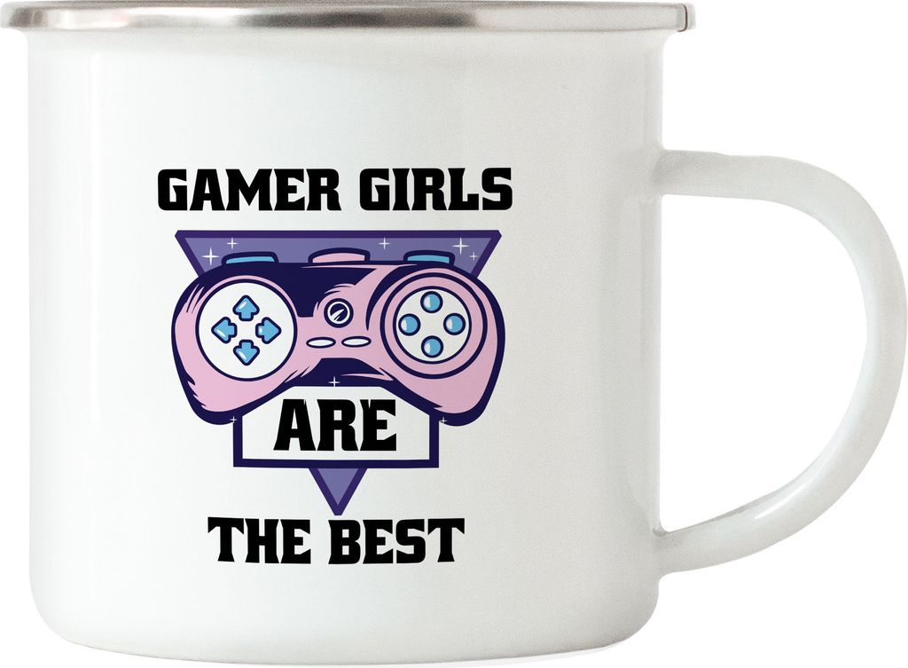 Gamer Girls Are The Best Emaille Tasse mit süßem Spielkonsole Motiv für Frauen Mädchen die gerne Konsole zocken PC
