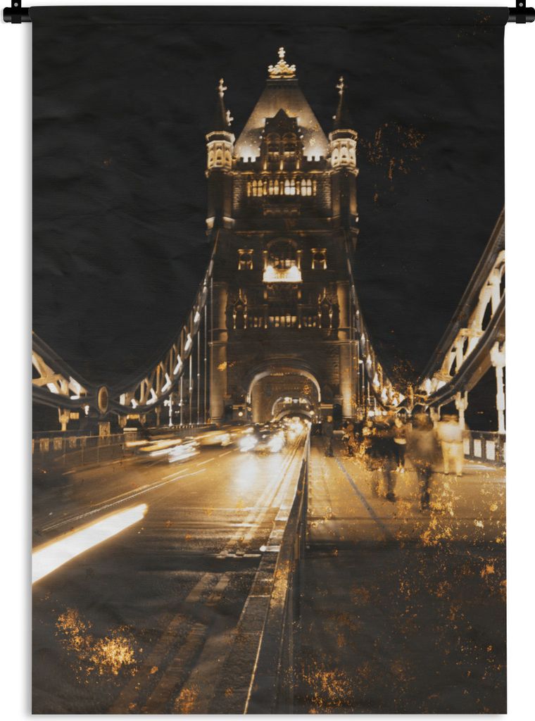 MuchoWow Wandteppich Wandbehang Gold - Brücke - Tower Bridge 60x90 cm Tapisserie Dekoration Wandtuch - Foto-Teppich - Abwaschbar