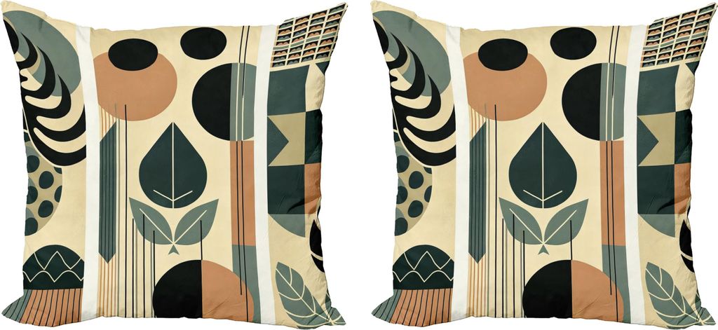 ABAKUHAUS Monstera Kissenbezug Set (2Stück), Boho abstraktes Mid Century Geometrieformen und Blätter Immergrün, 50 x 50 cm, Blasser Rosedagrün ...