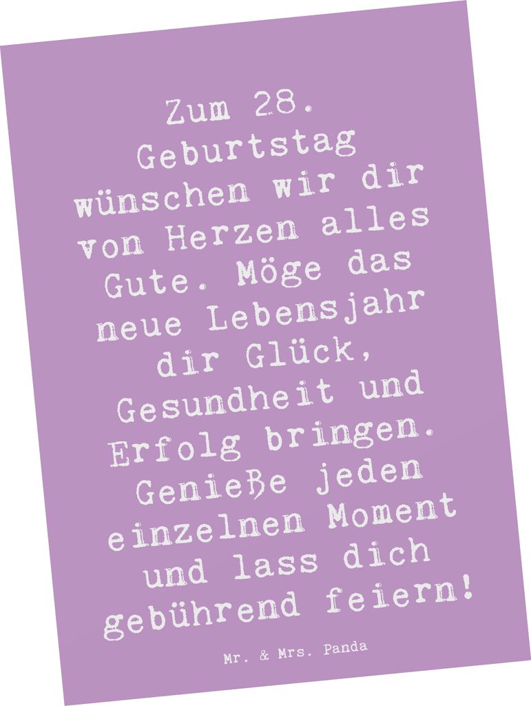 Mr. & Mrs. Panda Postkarte Spruch 28. Geburtstag - Lavendeltraum - Geschenk, Ansichtskarte, Liebevoll, Happy Birthday, Gesundheit, Fotokarte, Gruß...