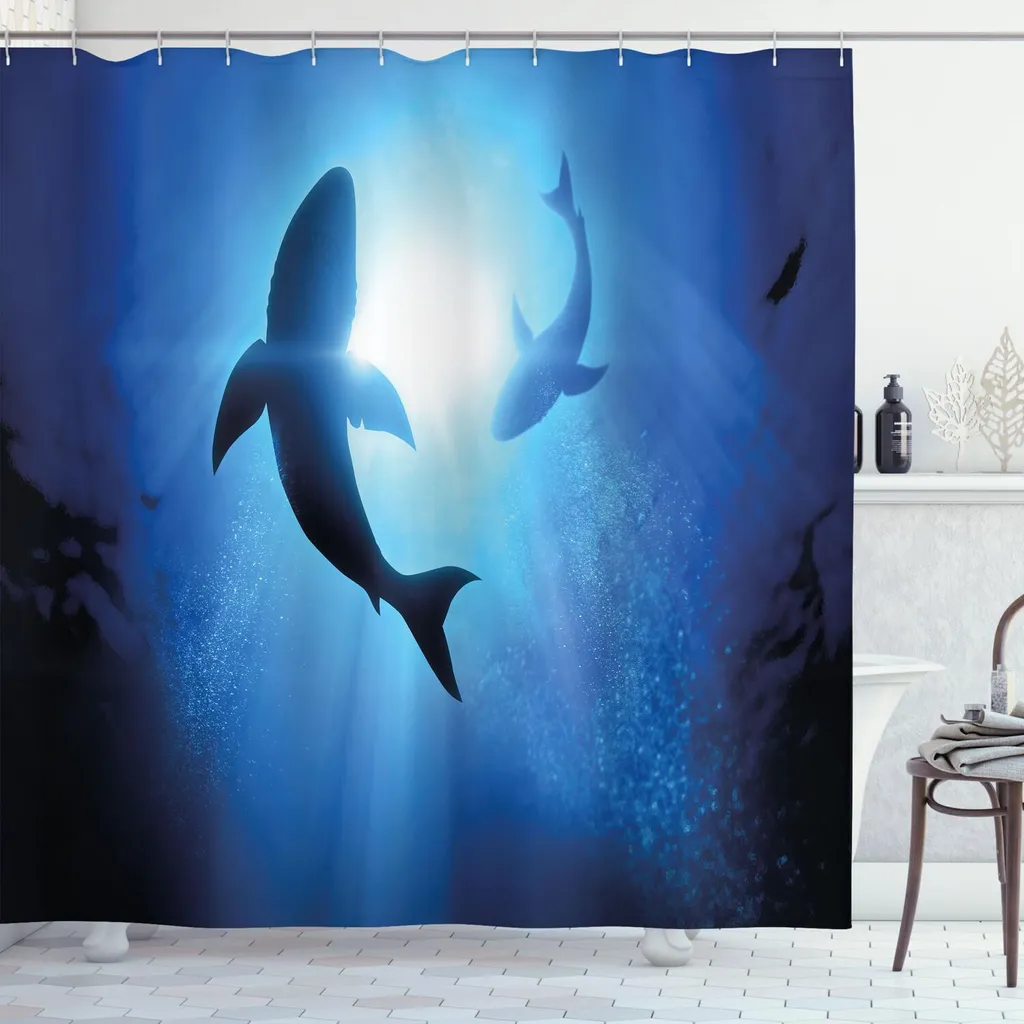 Tenda Doccia Antimuffa 175x180 Blu Reale - Tessuto ABAKUHAUS Squali