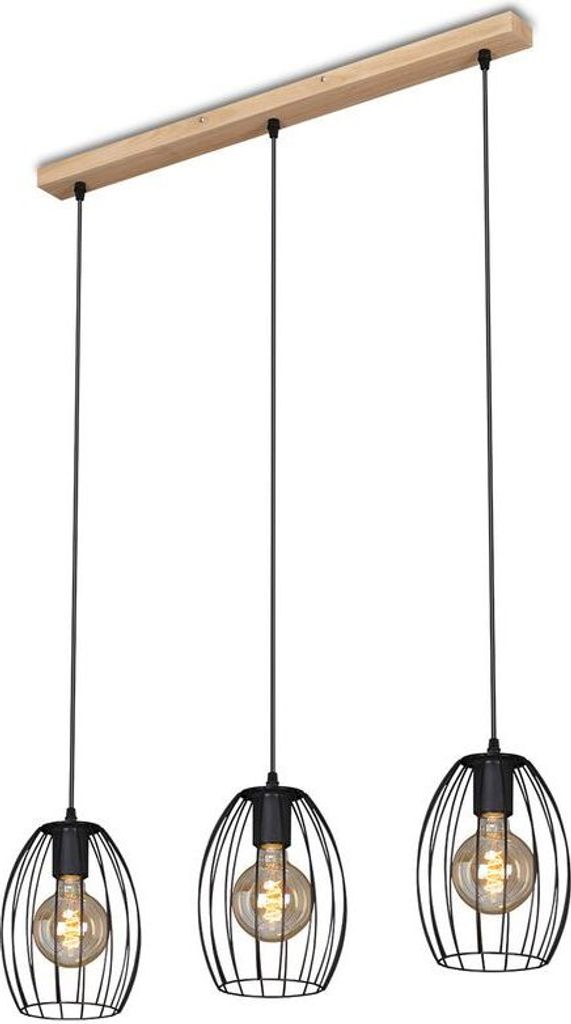 Pendelleuchte Hängelampe Drahtschirme Vintage 3xE27 60W Metall-Holz Briloner
