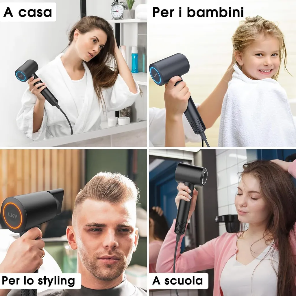 Asciugatura rapida e bassa rumorosità, 1500W Asciugacapelli professionale agli ioni con pulsante caldo e freddo, 3 impostazioni di calore, 2 velocità del vento, 3 impostazioni di calore e 2 velocità del vento - 9