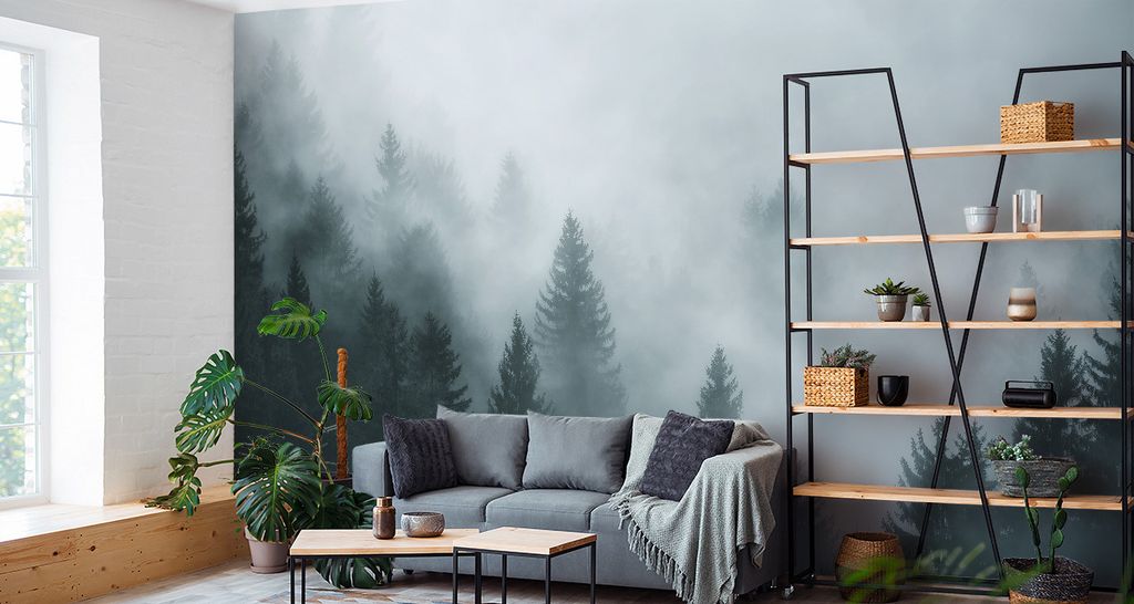 Fototapete Vlies Tapete Wald im Nebel 90 cm (B) x 60 cm (H) Wandbild Wanddeko