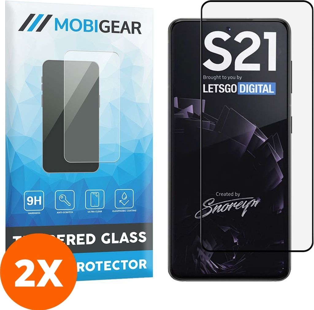 Mobigear Premium 4.99 Samsung Galaxy S21 Panzerglas Gehärtetes Glas Displayschutz - Hüllenfreundlich - Schwarz (2er Pack)