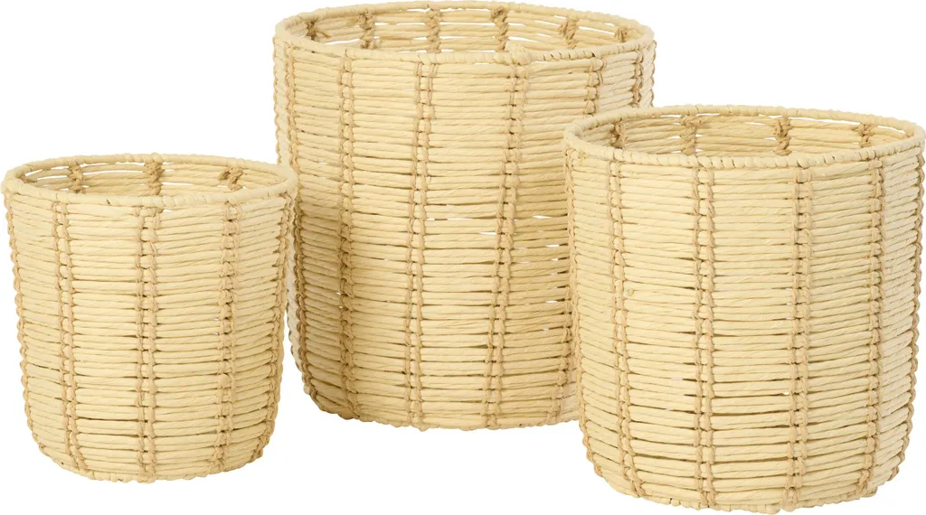 Paniers ronds de rangement en papier tressé J-Line - Lot de 3 corbeilles