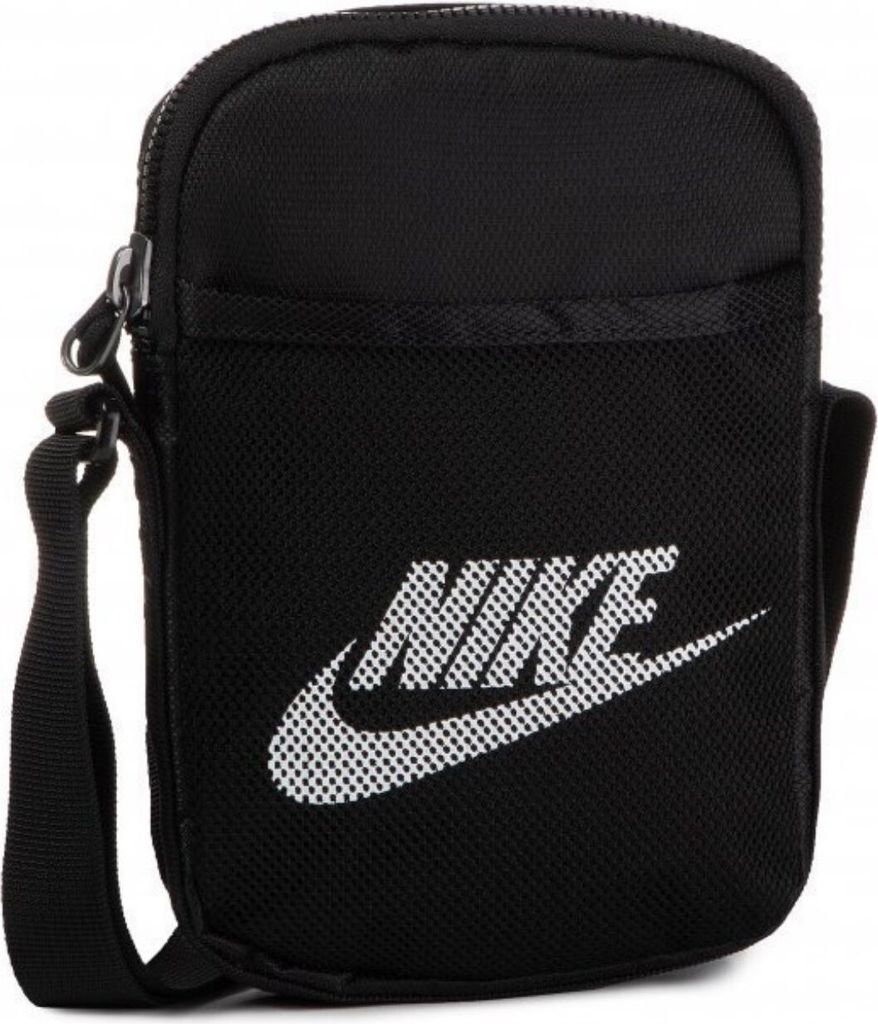 A black Nike crossbody bag with the Nike logo on the front.