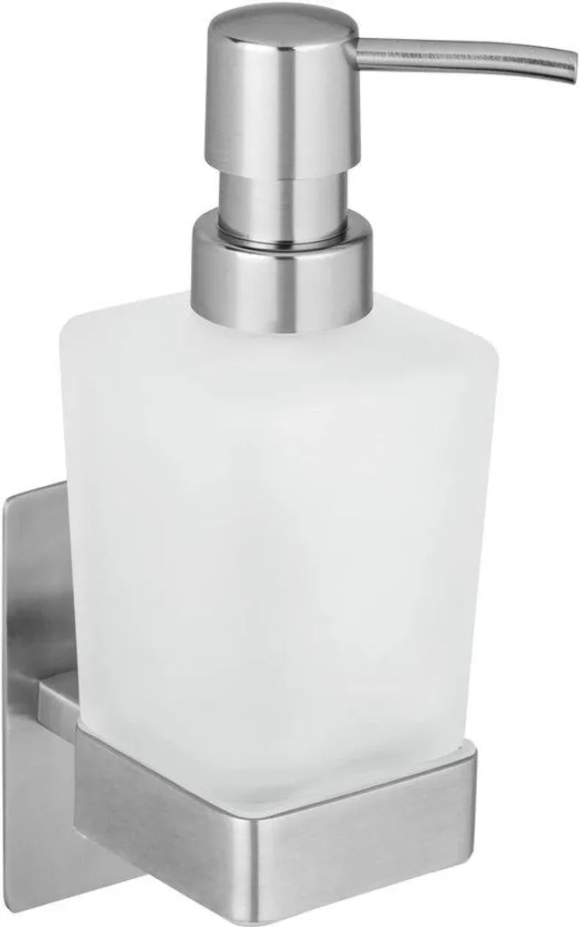 Distributeur de savon design en verre mat et acier inoxydable de qualité