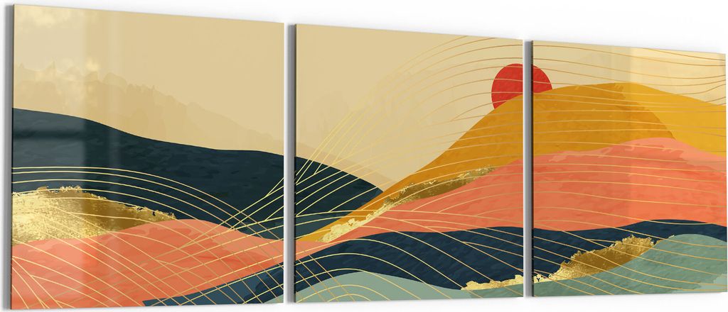 DEQORI Glasbilder Acryl 3x50x50 cm 'Abstrakte Bergwelt' Wandbilder XXL groß