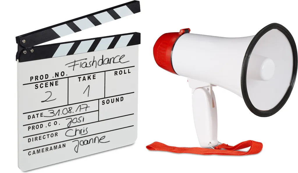 Clap de cinéma Relaxdays - Lot de 2 ardoises de réalisateur bois noir