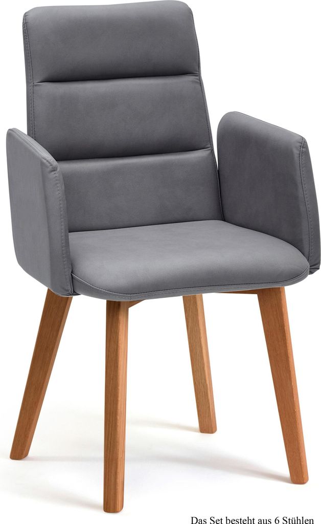 Armlehnstuhl (6er-Set) Darelle 52x92x60 Eiche geölt/Grau