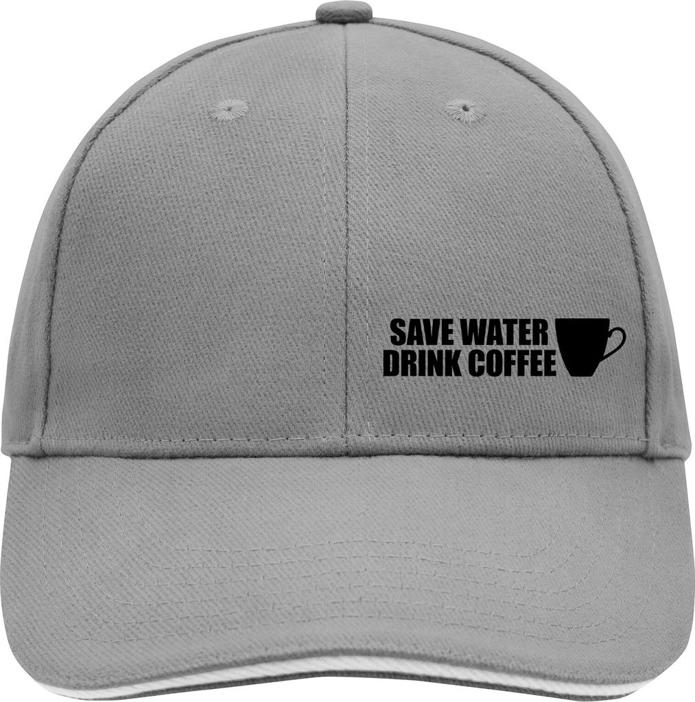 Huuraa Cappy Mütze Save Water Drink Coffee Kaffeetasse Dark Grey/White Baumwolle 6-Panel Kappe Geschenkidee