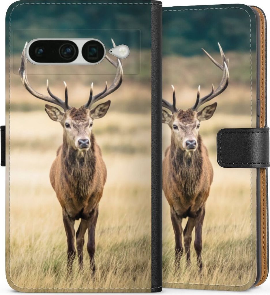 DeinDesign Klapphülle für Google Pixel 7 Pro Handytasche Lederhülle Tasche Hirsch Wald Wiese
