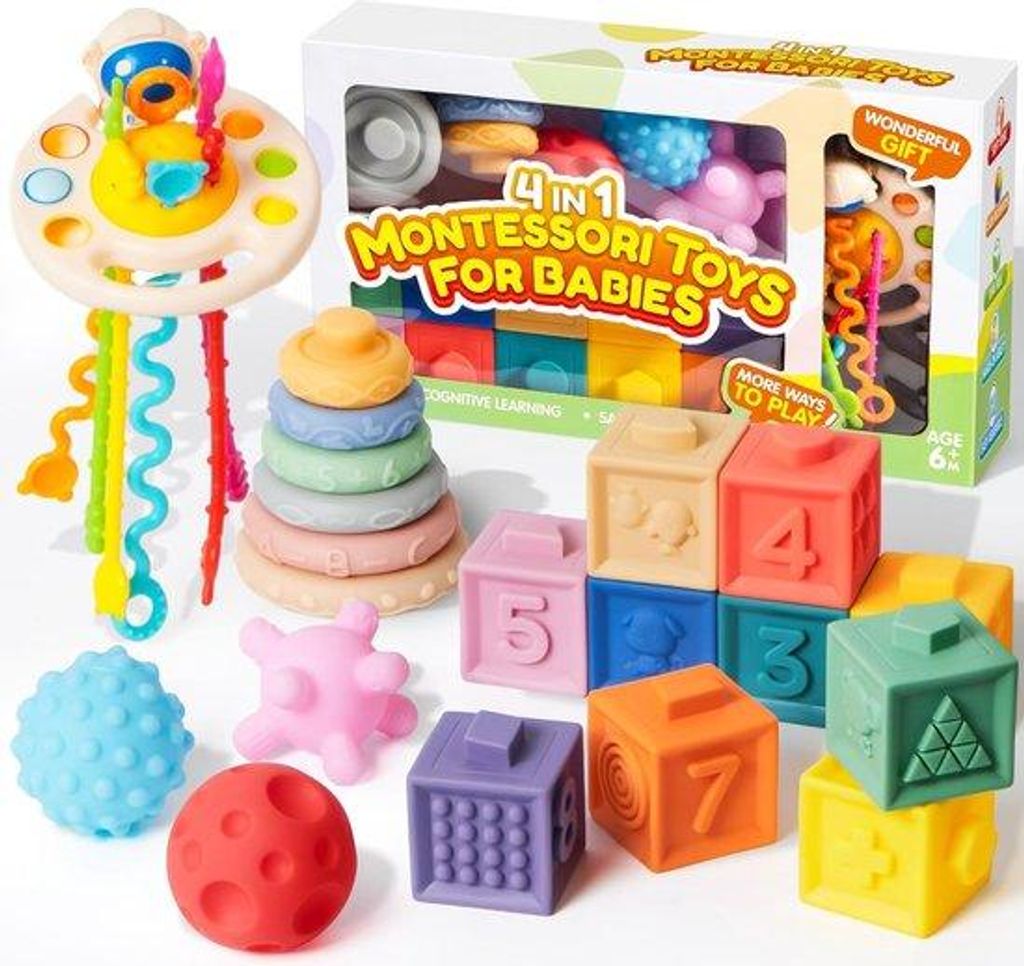 Sensibles Spielzeug 6-12 Monate, Stapelblöcke, Koord, Ziehen, Babyspiel