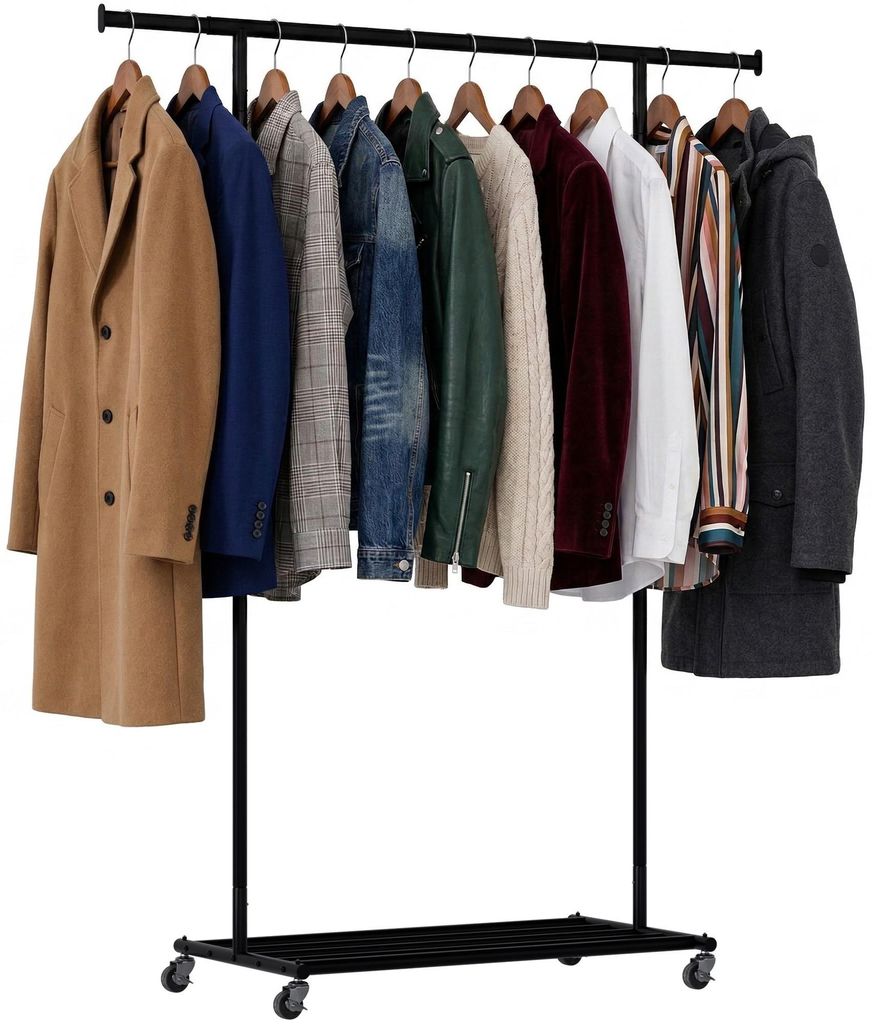 CLP Kleiderständer Bernis auf Rollen ausziehbar mit Schuhablage bis 80 kg belastbar,L