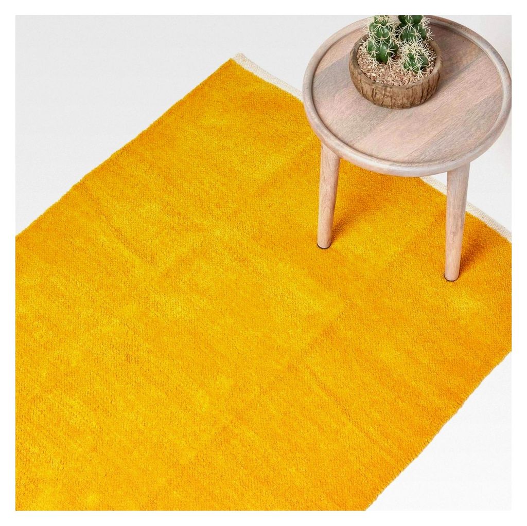 Waschbarer Chenille Teppich/Bettvorleger 60 x 100 cm handgewebt aus 100% Baumwolle, senfgelb