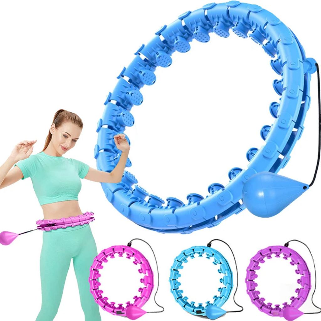 Smart Hula-Hoop-Reifen Nicht Fallen, 24 Knoten, Bauch Fitness Hula Hoops für Erwachsene, Kinder, 2 in 1 Fitness und Massage Sport Yoga Indoor Blau