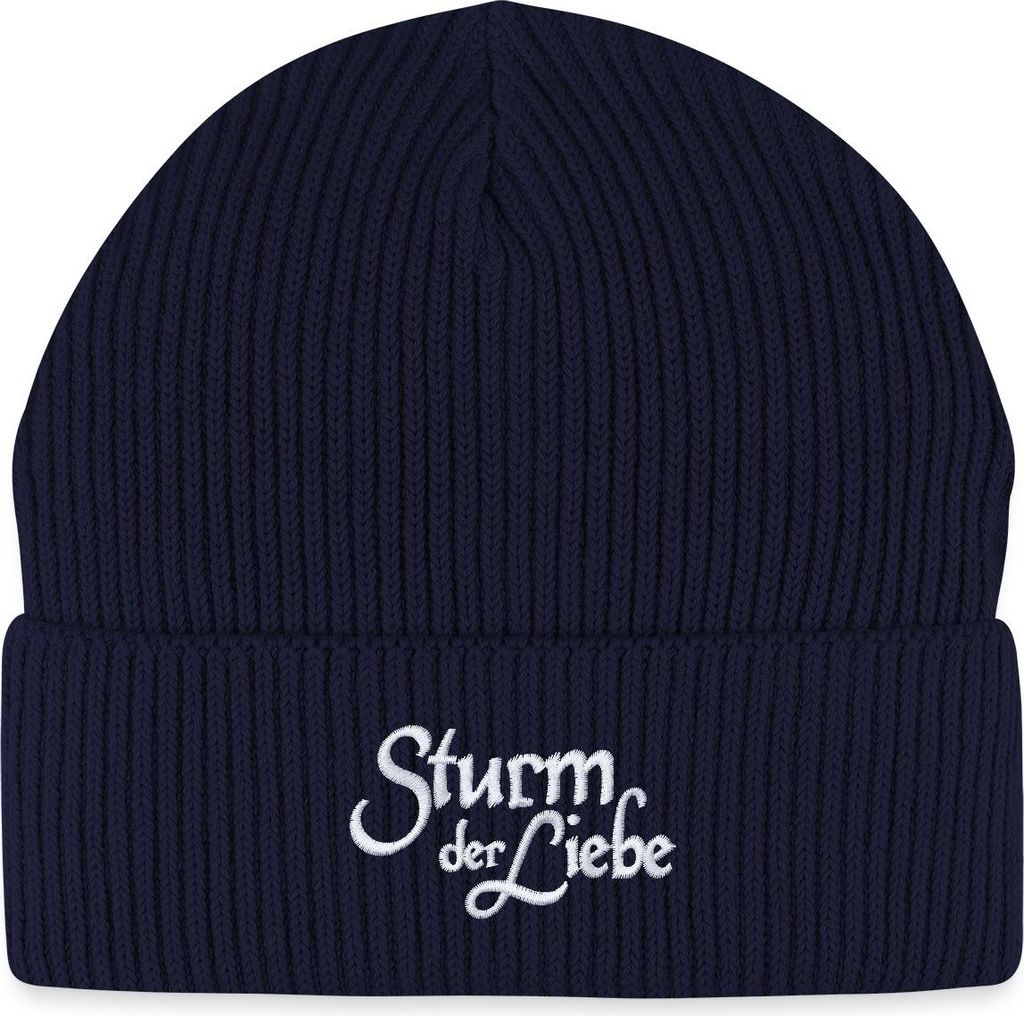Spreadshirt Sturm der Liebe Offizielles Logo Gestickt Fisherman Beanie Bio Mütze, One size, Navy