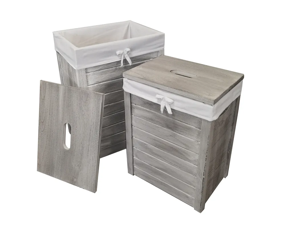 Panier à linge compact 40L bois gris clair idéal pour petites surfaces - 6