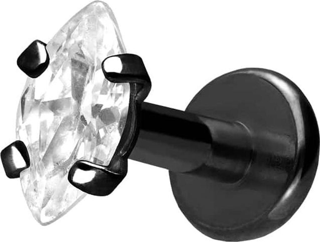 Ohrpiercing, Nasenpiercing Titan Labret mit Innengewinde EINGEFASSTER KRISTALLTROPFEN Schwarz Stablänge: 7mm | Stabstärke: 1,6mm | Kristallgröß...
