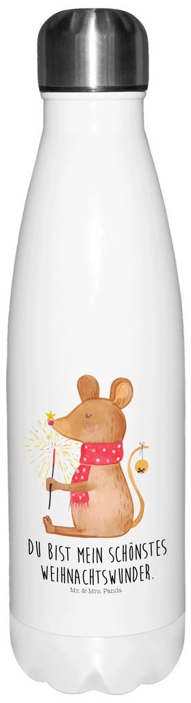 Mr. & Mrs. Panda Thermos Maus Weihnachten - Weiß - Geschenk, Frohe, Weihnachtsmotiv, Nikolaus, Trinkflasche, flasche aus edelstahl, thermosflasche...