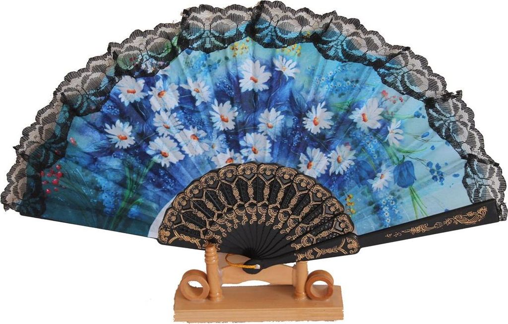 020-25 Fächer-spanisch-schwarz-Blume-bunt pvc