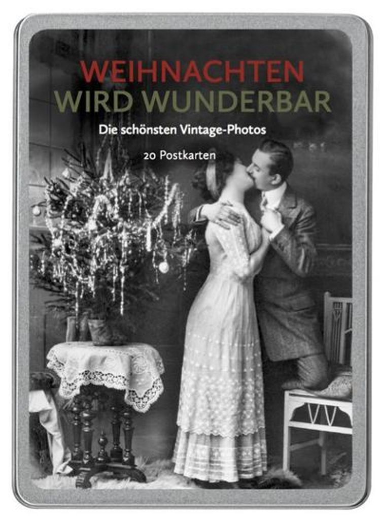 Weihnachten wird wunderbar: Die schönsten Vintage-Photos, 20 Postkarten gedruckt auf Apfelpapier in einer hochwertigen Dose.