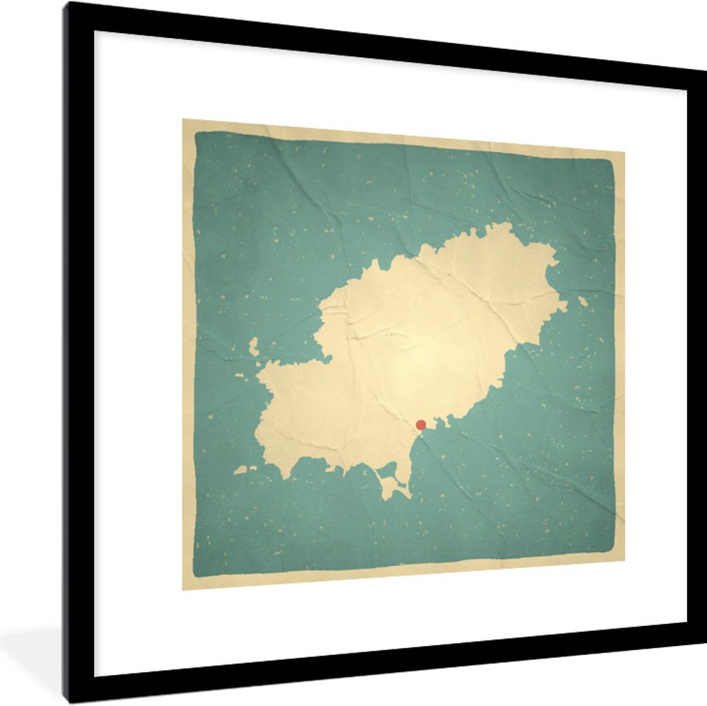 MuchoWow Gerahmtes Poster Eine Illustration einer gelben Karte aus Ibiza 40x40 cm - Poster mit Schwarzem Bilderrahmen Wandposter Rahmen Foto Bild...