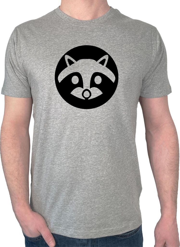 Huuraa Männershirt Waschbär Kopf Silhouette Geschenk Größe M Sport Grey Bio Baumwolle Fairtrade Waschbär Kopf Überraschung