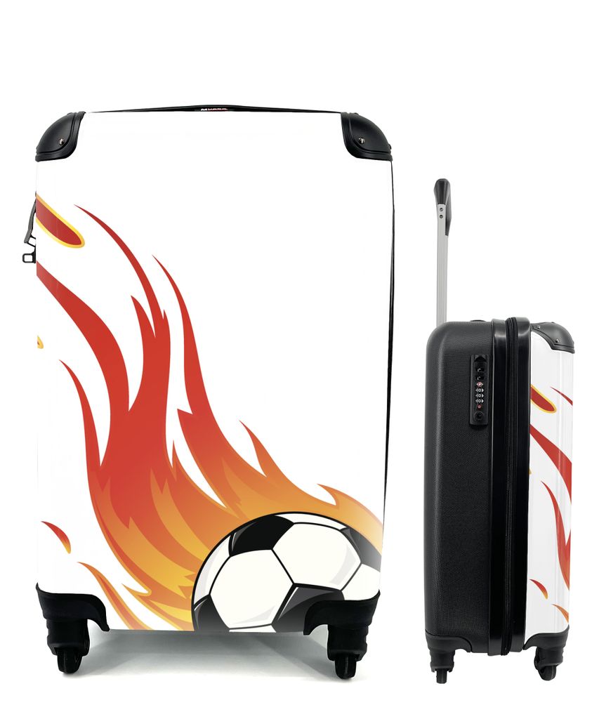 MuchoWow Koffer Handgepäck Trolley Rollkoffer Kleine Reisekoffer mit 4 Rollen - Eine Illustration eines brennenden Fußballs - Cabin Size < 55x4...