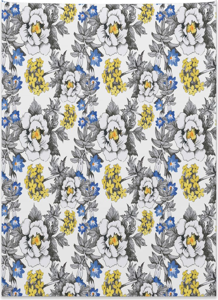 Abakuhaus Garten Wandteppich, Pfingstrosen-Hortensie-Veilchen aus Weiches Mikrofaser Stoff Kein Verblassen Klare Farben Waschbar, 110 x 150 cm, Dun...