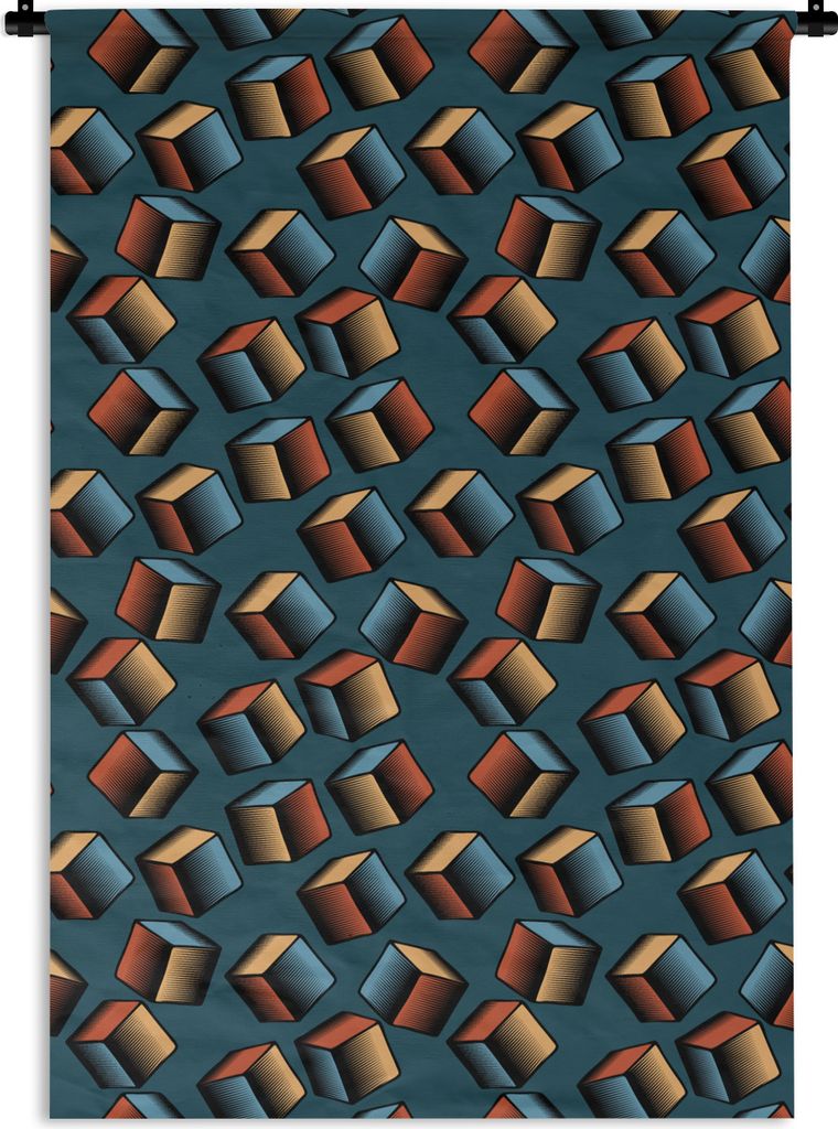 MuchoWow Wandteppich Wandbehang Muster - Würfel - 3D 120x180 cm Tapisserie Dekoration Wandtuch - Schlafzimmer - Dekorationen für das Haus