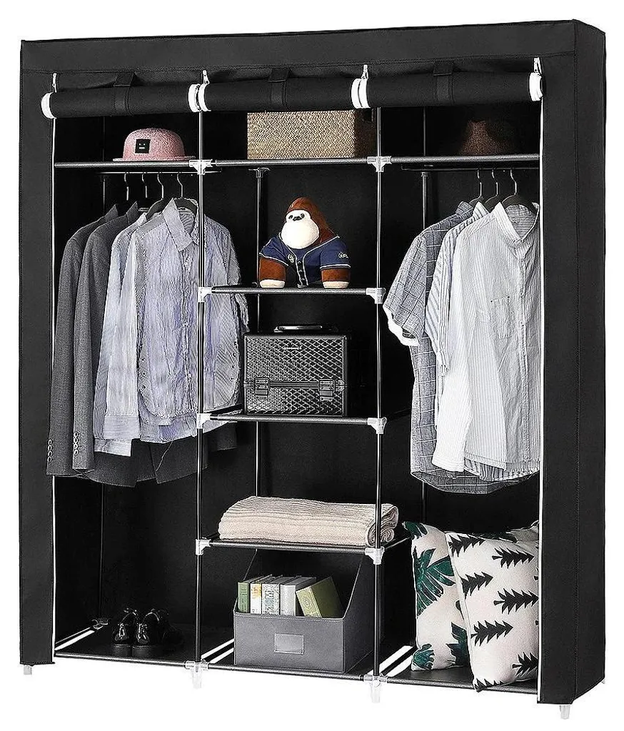 Penderie souple en tissu noir avec housse de protection zippée 175 cm
