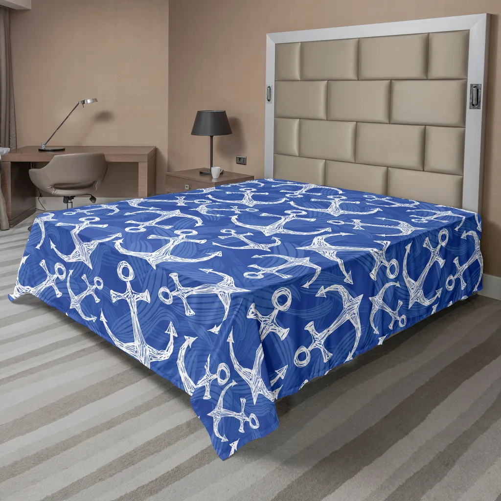Lenzuolo Sopra ABAKUHAUS Ancore Marine 266x260 cm - Microfibra Morbida