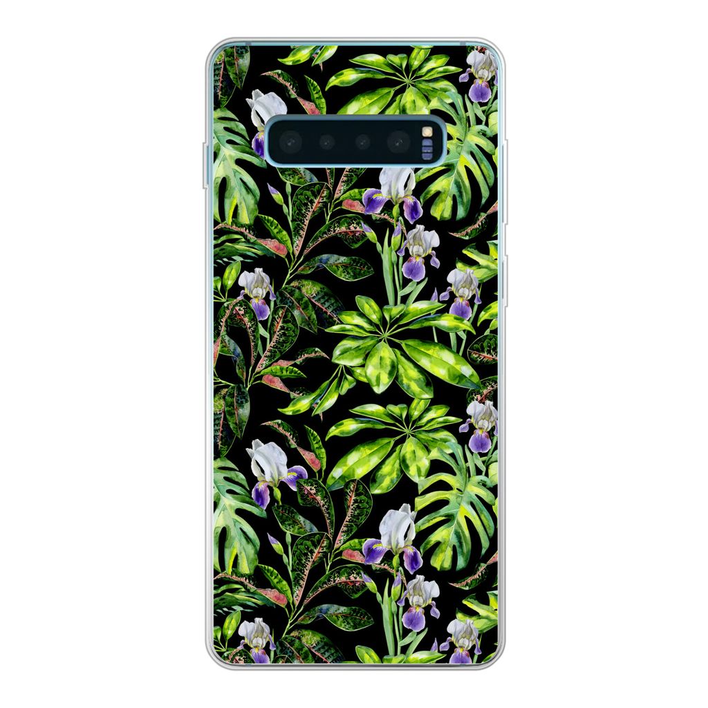 MuchoWow Handyhülle Schutzhülle Hülle für Samsung Galaxy S10 Plus Blume - Blätter - Muster Silikon Softcase Handy Hülle - Schutzhülle