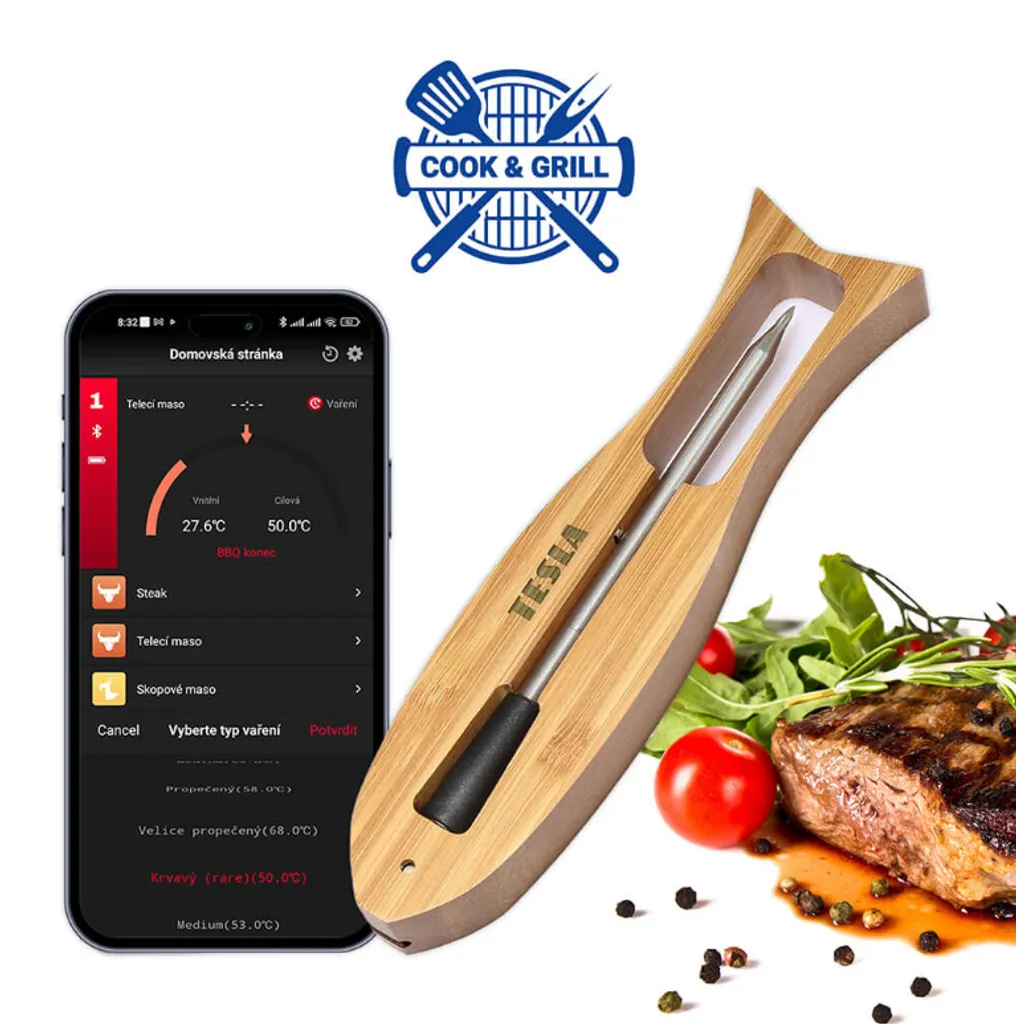 TESLA Cook BBQ100 Sonde de Cuisson Sans Fil avec Application Mobile App