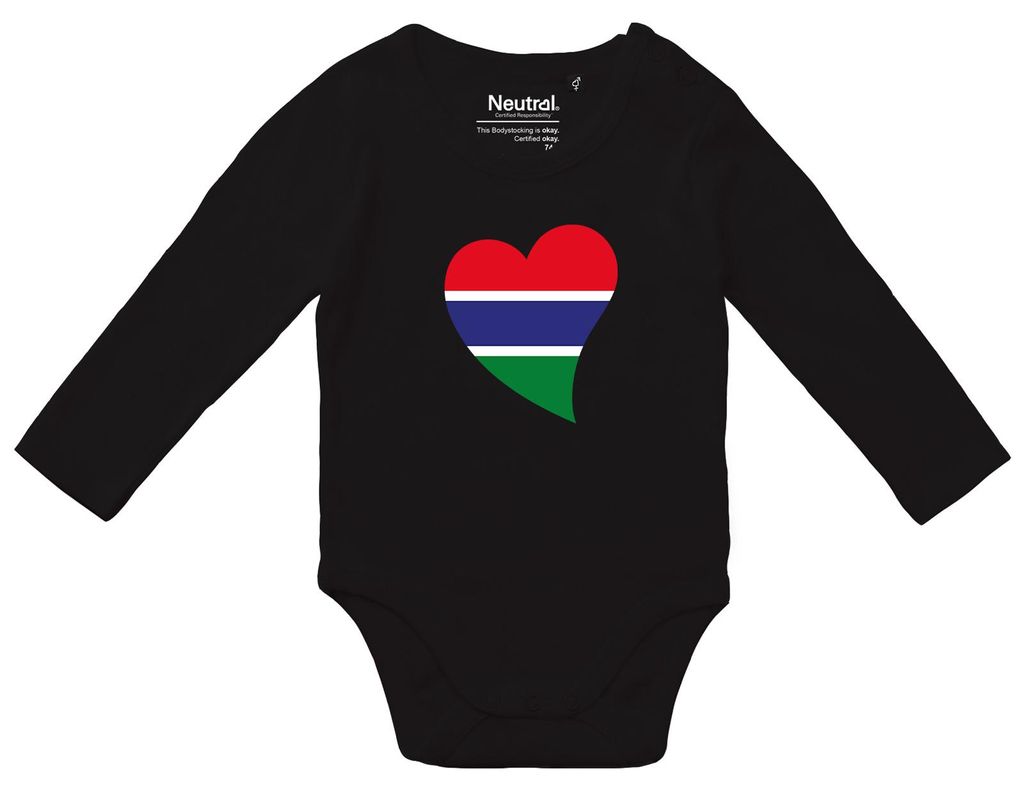 Huuraa Baby Body Gambia Flagge Herz 62 Black Baumwolle Fairtrade Langarmbody Geschenkidee