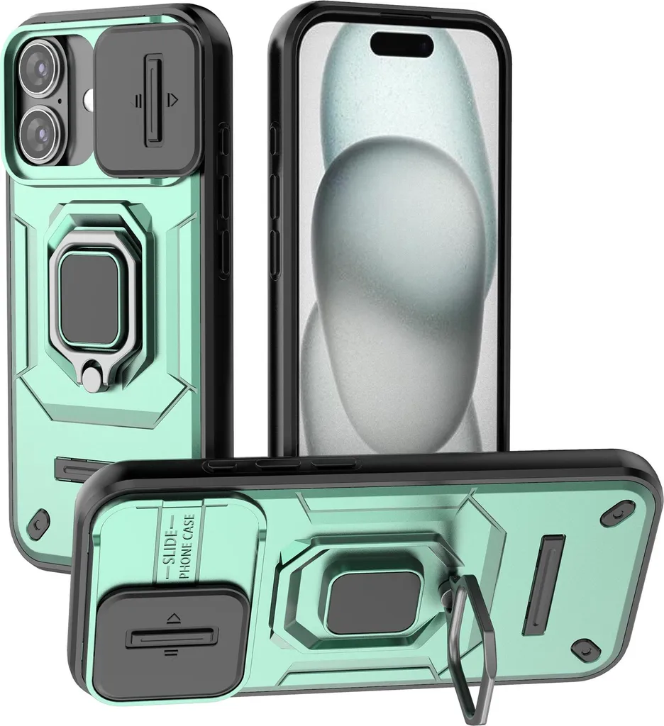 Custodia Rugged iPhone 17 Verde - Cover con Slide Camera e Kickstand