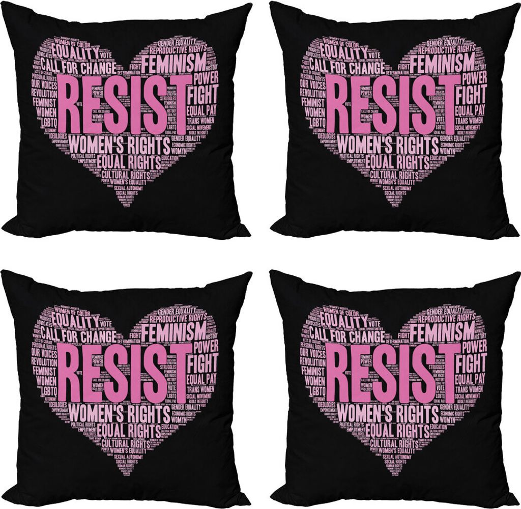 ABAKUHAUS Feminist Kissenbezug Set (4 Stück), Herzform Phrase, Moderner Doppelseitiger Digitaldruck, 60 cm x 60 cm, Pink Schwarz und Rose